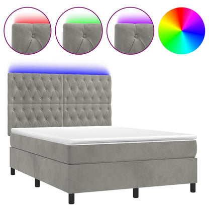 Letto a Molle Materasso e LED Grigio Chiaro 140x190 cm Velluto - homemem39