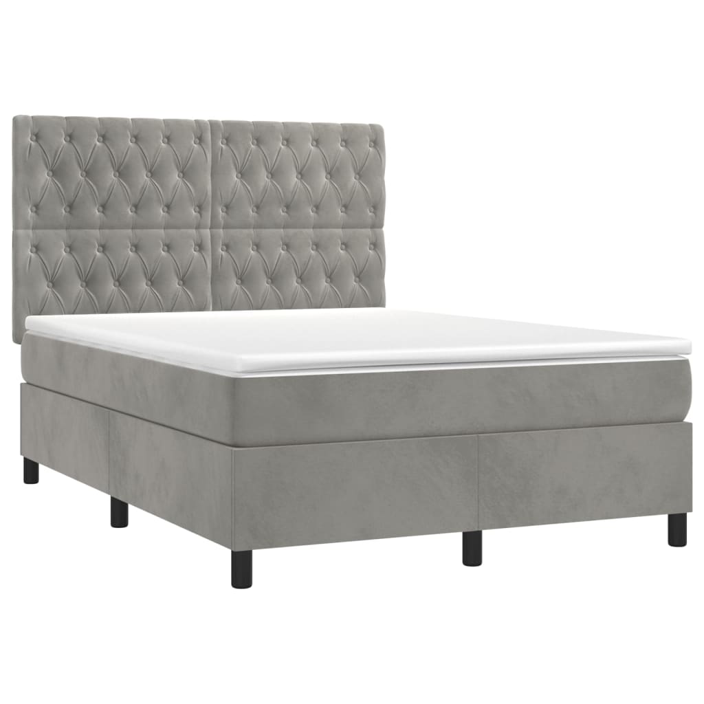 Letto a Molle Materasso e LED Grigio Chiaro 140x190 cm Velluto - homemem39