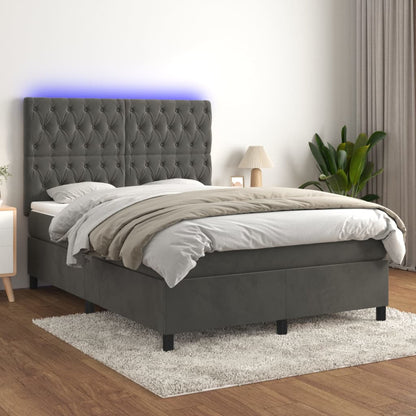 Letto a Molle con Materasso e LED Grigio Scuro 140x190 cm - homemem39