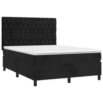 Letto a Molle con Materasso e LED Nero 140x190 cm in Velluto