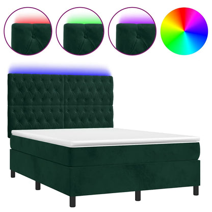 Letto a Molle con Materasso e LED Verde Scuro 140x190cm Velluto | homemem39