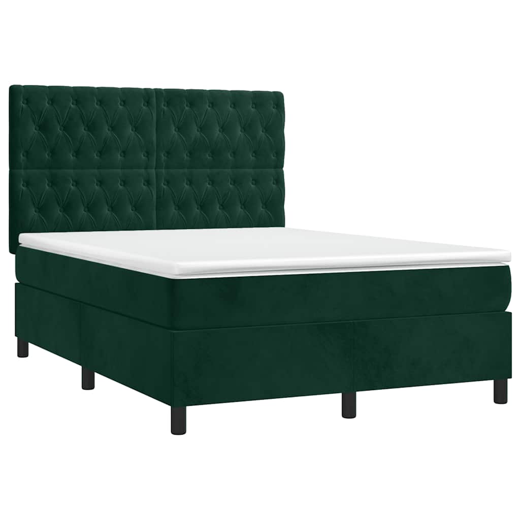 Letto a Molle con Materasso e LED Verde Scuro 140x190cm Velluto | homemem39