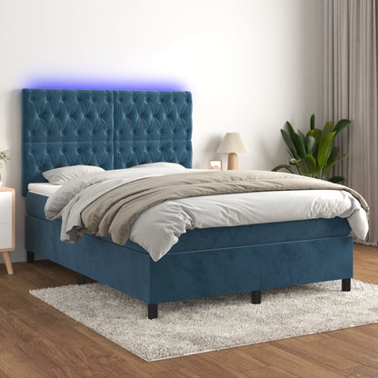Letto a Molle con Materasso e LED Blu Scuro 140x190 cm - homemem39