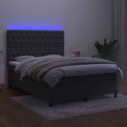 Letto a Molle con Materasso e LED Grigio Scuro 140x200 cm