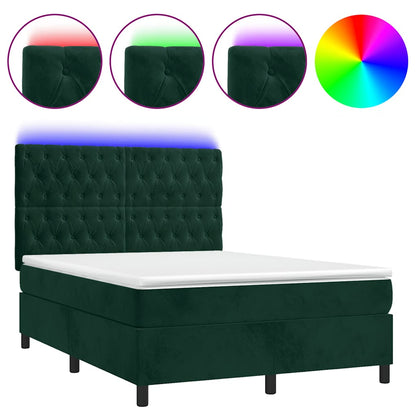 Letto a Molle con Materasso e LED Verde Scuro 140x200cm Velluto | homemem39