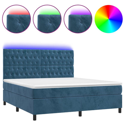 Letto a Molle con Materasso e LED Blu Scuro 160x200 cm - homemem39