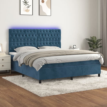 Letto a Molle con Materasso e LED Blu Scuro 160x200 cm - homemem39