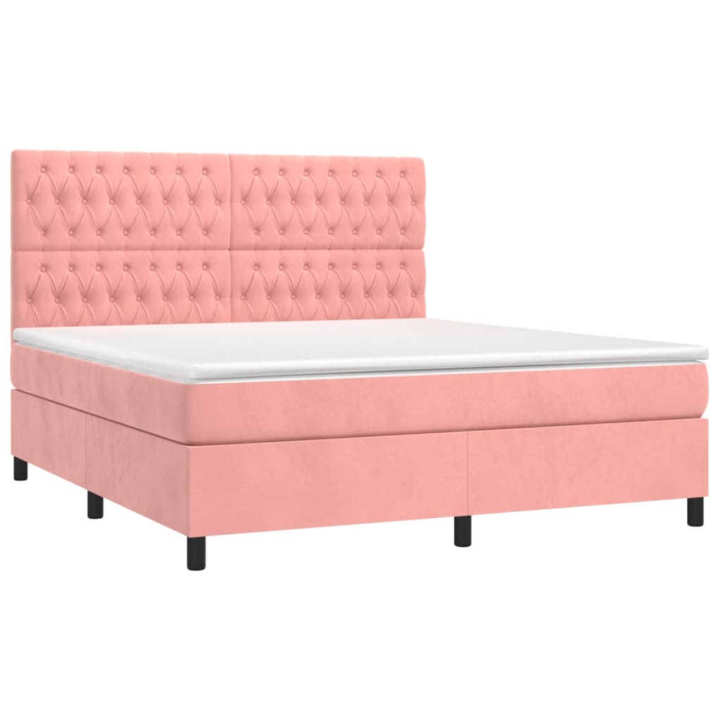 Letto a Molle con Materasso e LED Rosa 160x200 cm in Velluto - homemem39