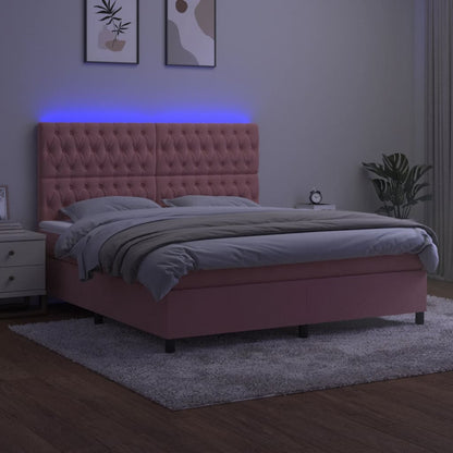 Letto a Molle con Materasso e LED Rosa 160x200 cm in Velluto