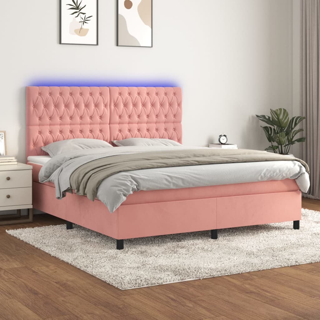 Letto a Molle con Materasso e LED Rosa 160x200 cm in Velluto - homemem39