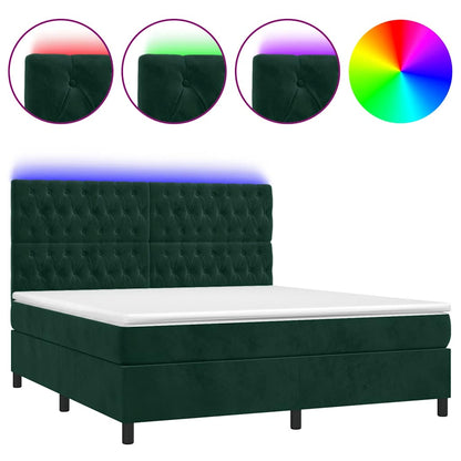 Letto a Molle con Materasso e LED Verde Scuro 180x200cm Velluto