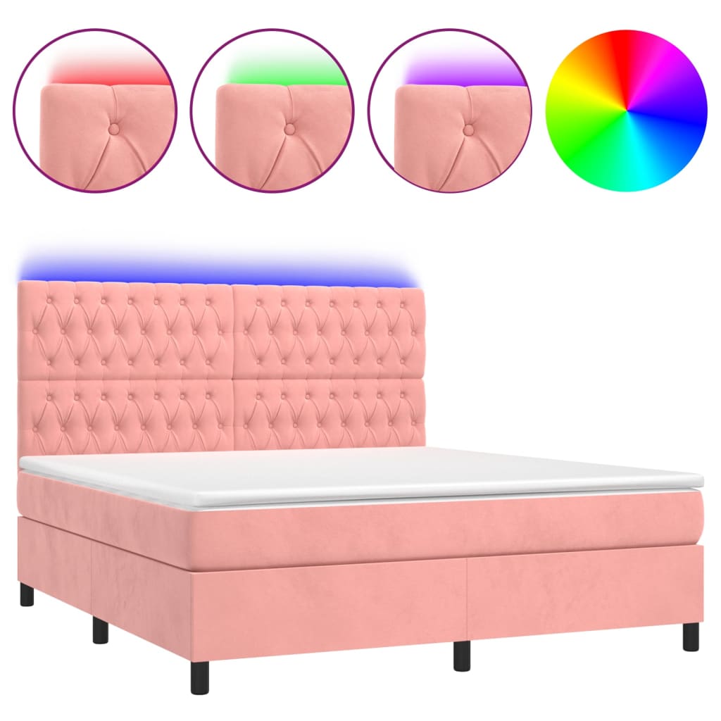 Letto a Molle con Materasso e LED Rosa 180x200 cm in Velluto