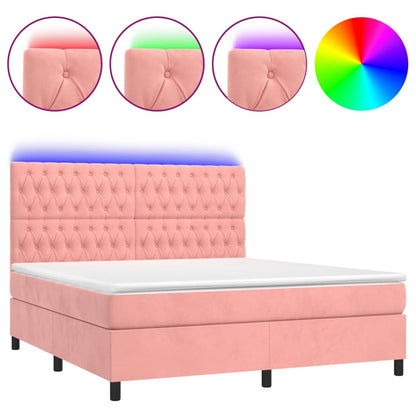 Letto a Molle con Materasso e LED Rosa 180x200 cm in Velluto