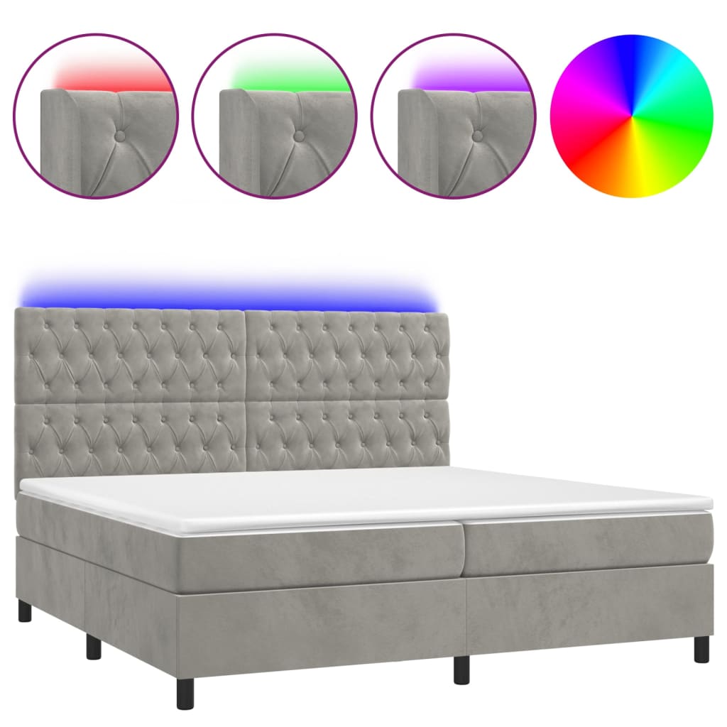 Letto a Molle Materasso e LED Grigio Chiaro 200x200 cm Velluto - homemem39