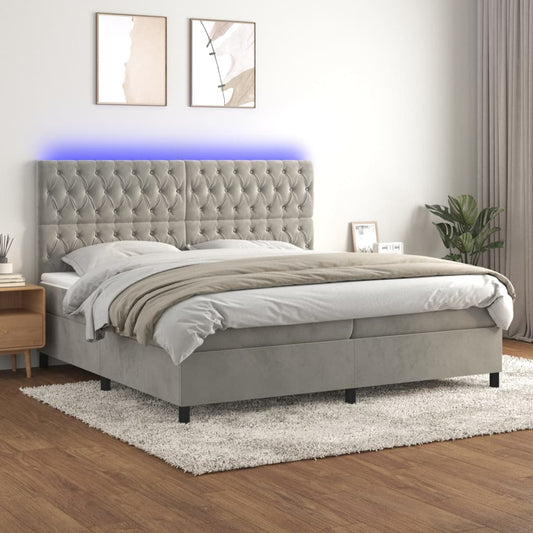 Letto a Molle Materasso e LED Grigio Chiaro 200x200 cm Velluto - homemem39
