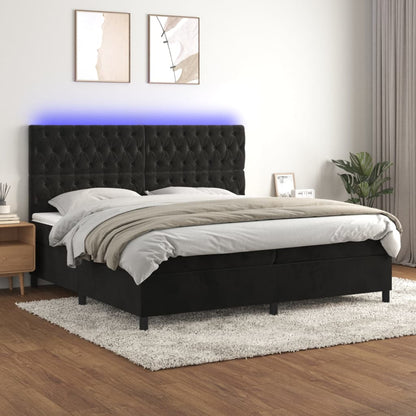 Letto a Molle con Materasso e LED Nero 200x200 cm in Velluto | homemem39