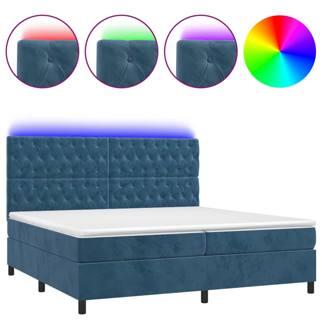 Letto a Molle con Materasso e LED Blu Scuro 200x200 cm - homemem39