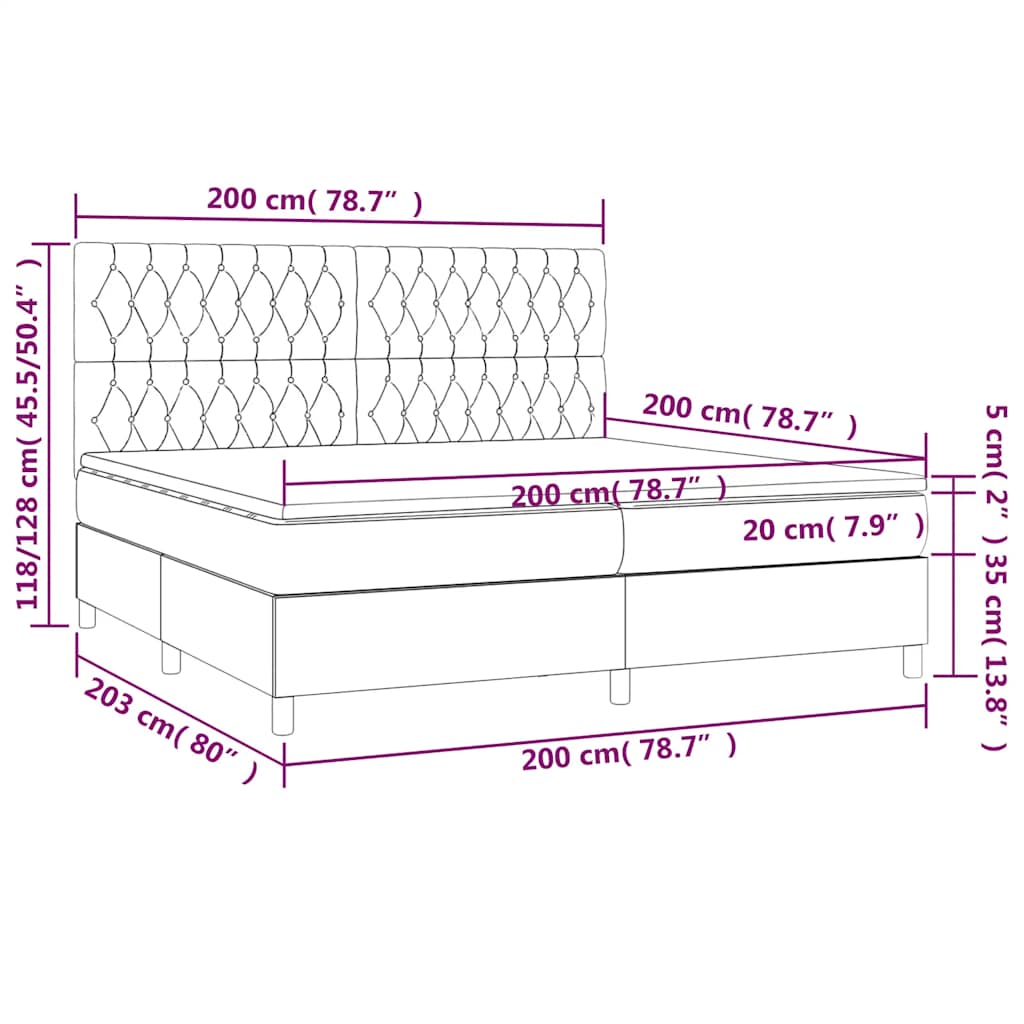 Letto a Molle con Materasso e LED Blu Scuro 200x200 cm | homemem39