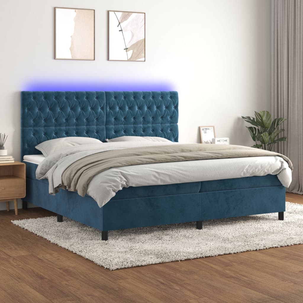 Letto a Molle con Materasso e LED Blu Scuro 200x200 cm - homemem39