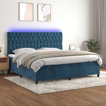 Letto a Molle con Materasso e LED Blu Scuro 200x200 cm - homemem39