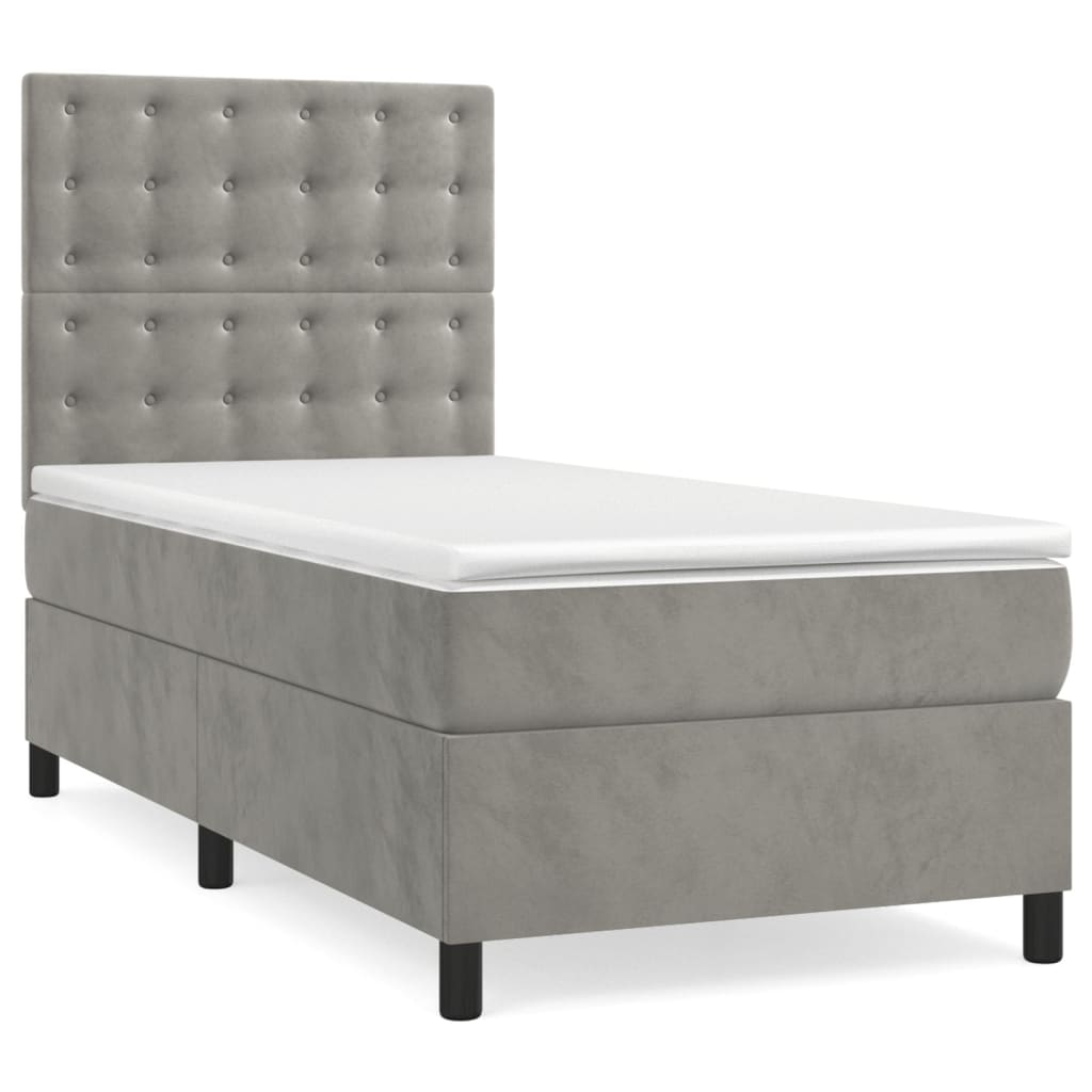 Letto a Molle Materasso e LED Grigio Chiaro 80x200 cm Velluto - homemem39