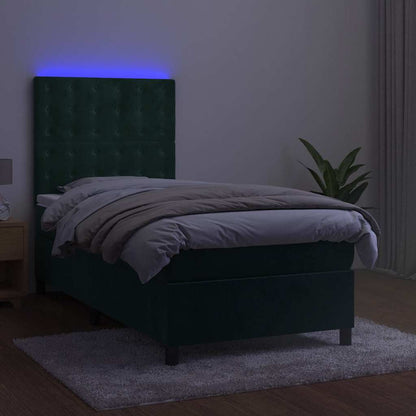 Letto a Molle con Materasso e LED Verde Scuro 80x200cm Velluto
