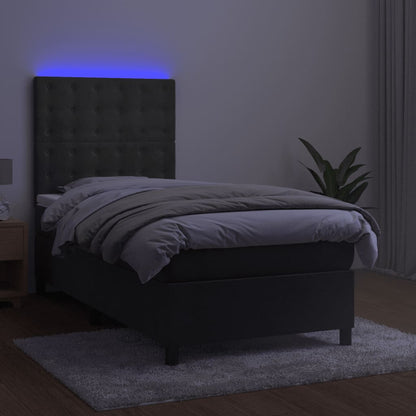 Letto a Molle con Materasso e LED Grigio Scuro 90x190cm Velluto - homemem39