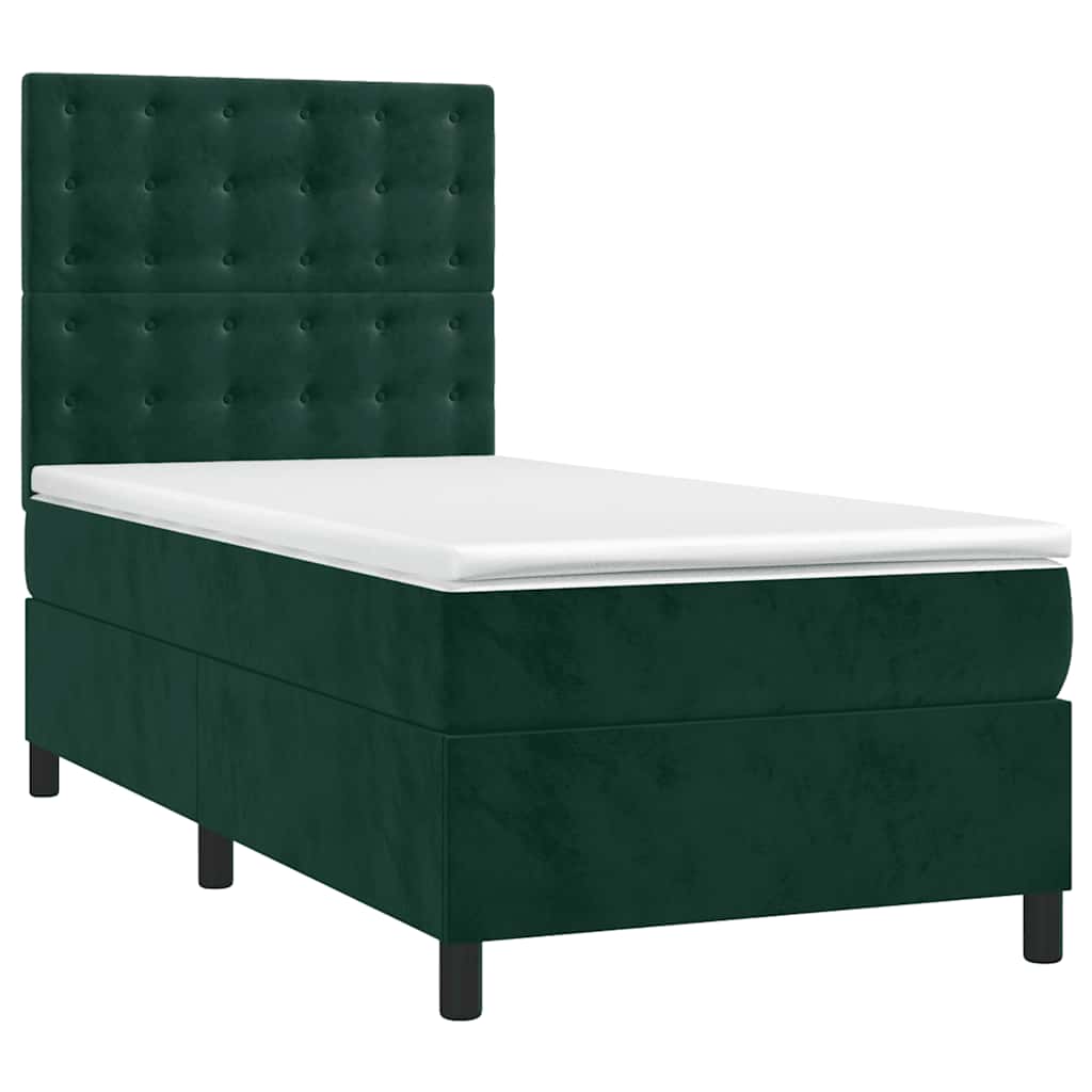 Letto a Molle con Materasso e LED Verde Scuro 90x190 cm Velluto | homemem39