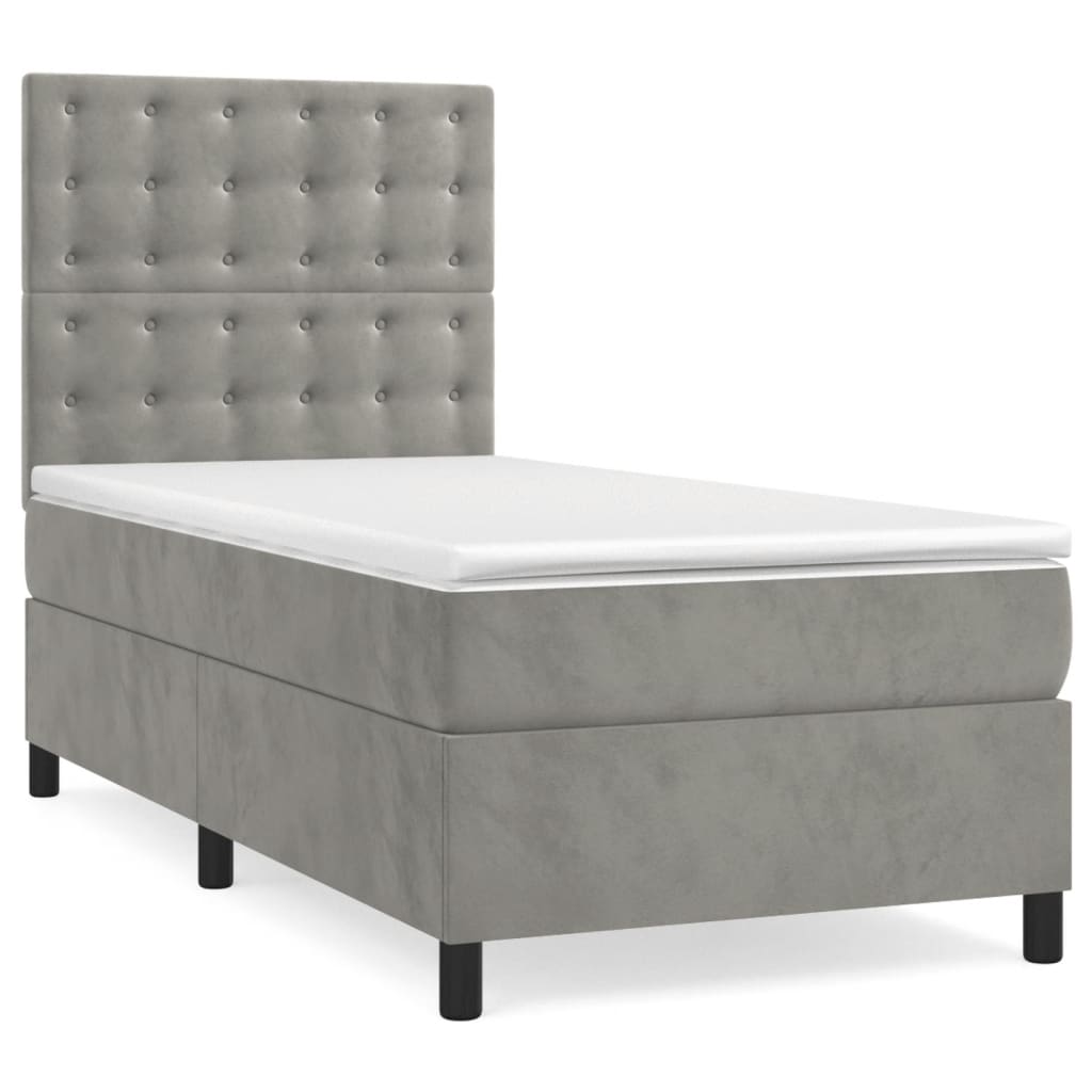 Letto a Molle Materasso e LED Grigio Chiaro 100x200 cm Velluto - homemem39