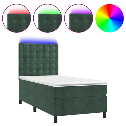 Letto a Molle con Materasso e LED Verde Scuro 100x200cm Velluto - homemem39