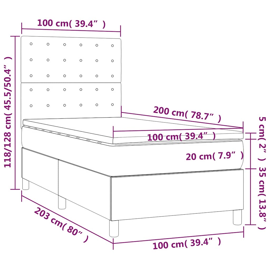 Letto a Molle con Materasso e LED Blu Scuro 100x200 cm | homemem39