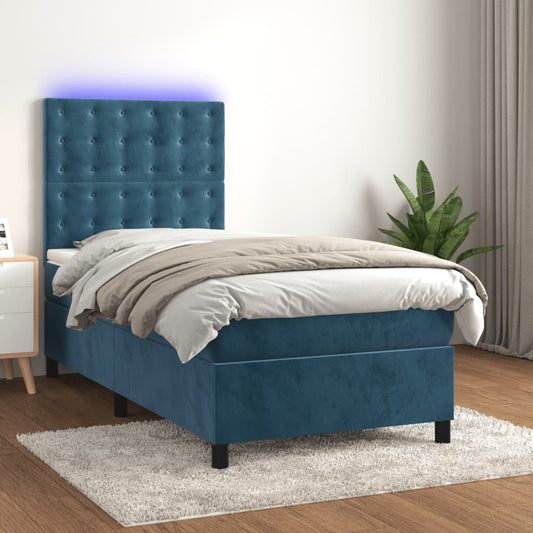 Letto a Molle con Materasso e LED Blu Scuro 100x200 cm - homemem39