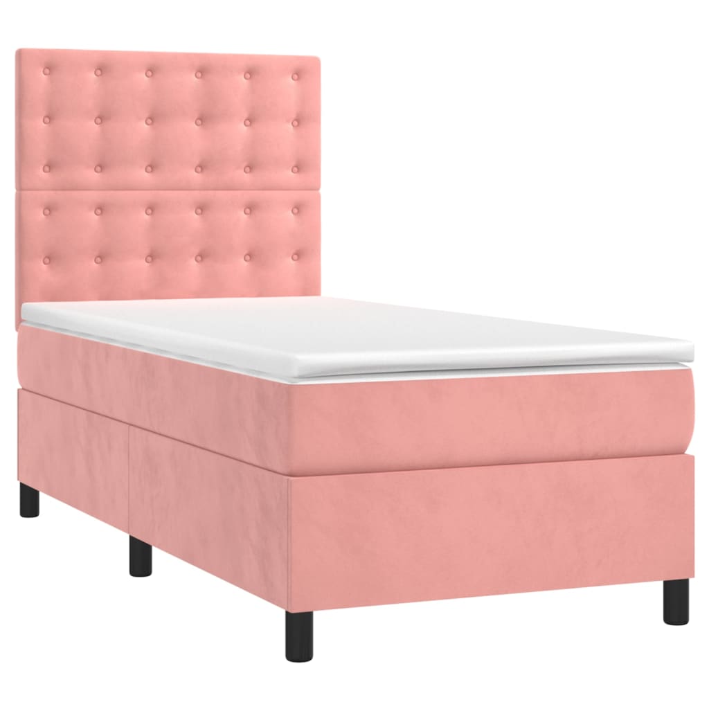 Letto a Molle con Materasso e LED Rosa 100x200 cm in Velluto - homemem39