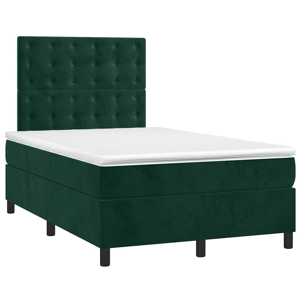 Letto a Molle con Materasso e LED Verde Scuro 120x200cm Velluto | homemem39