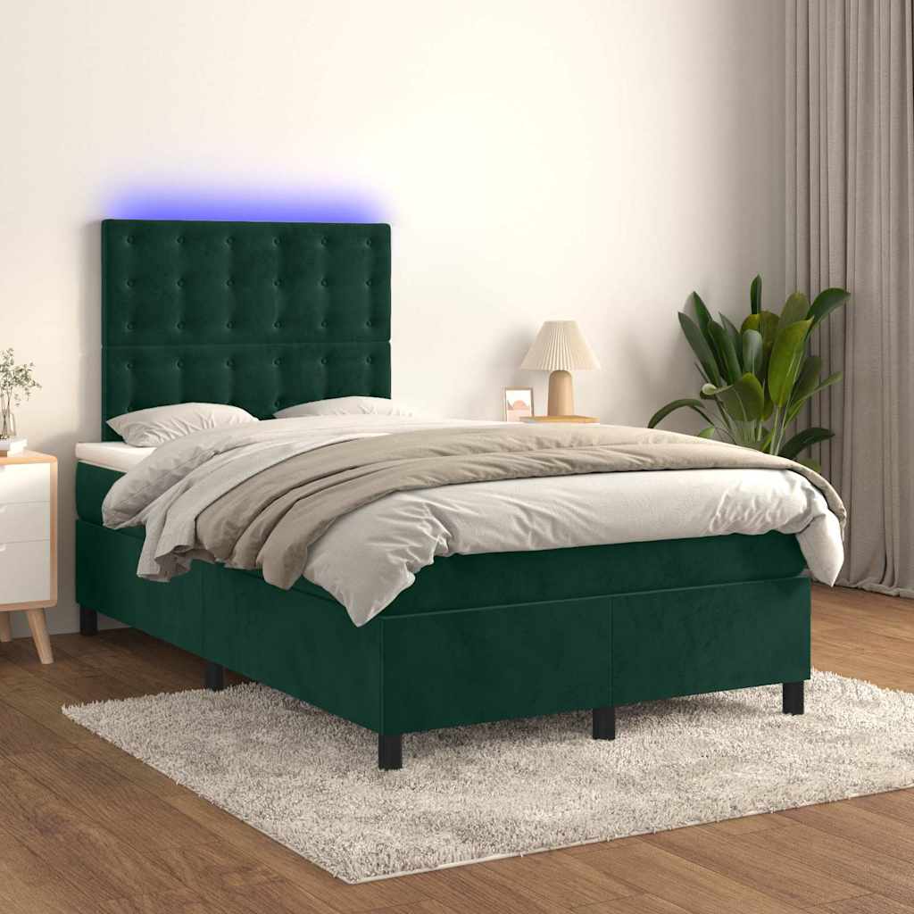 Letto a Molle con Materasso e LED Verde Scuro 120x200cm Velluto