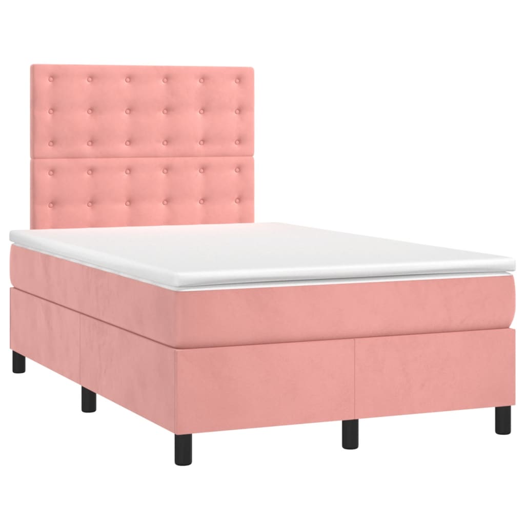 Letto a Molle con Materasso e LED Rosa 120x200 cm in Velluto - homemem39