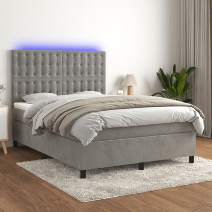 Letto a Molle Materasso e LED Grigio Chiaro 140x190 cm Velluto - homemem39