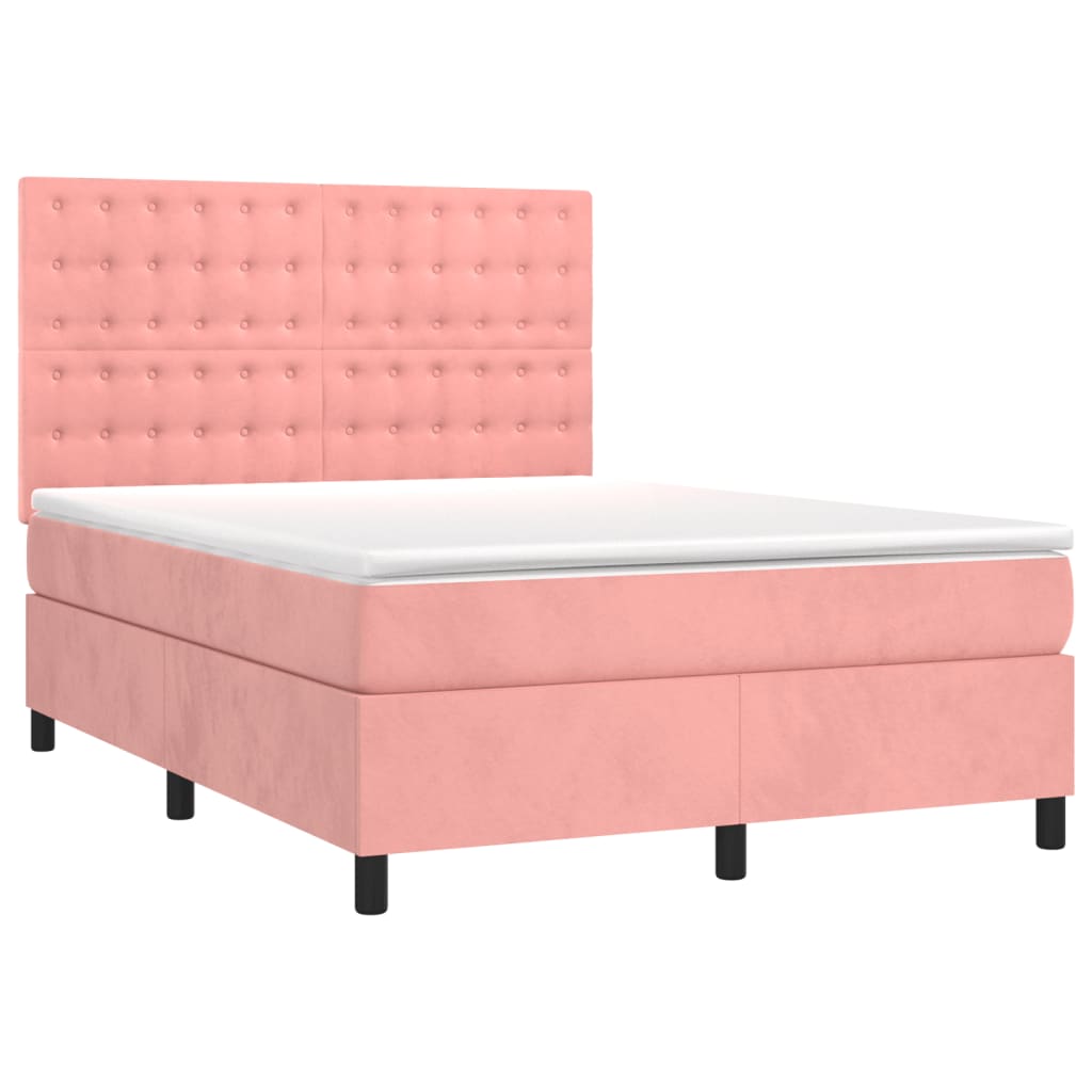 Letto a Molle con Materasso e LED Rosa 140x190 cm in Velluto - homemem39