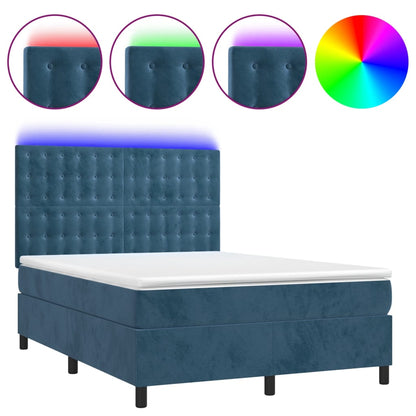 Letto a Molle con Materasso e LED Blu Scuro 140x200 cm - homemem39
