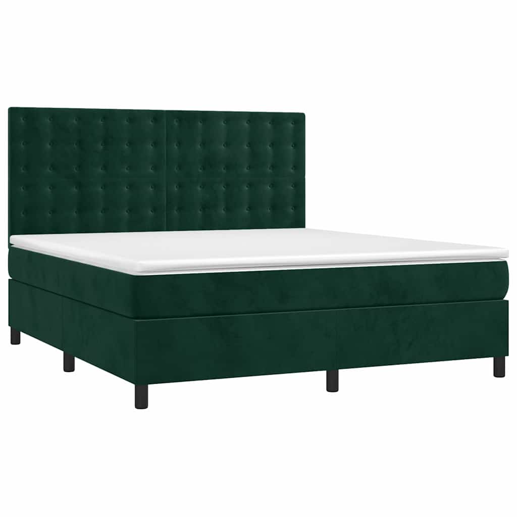 Letto a Molle con Materasso e LED Verde Scuro 160x200cm Velluto