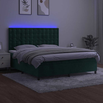 Letto a Molle con Materasso e LED Verde Scuro 160x200cm Velluto