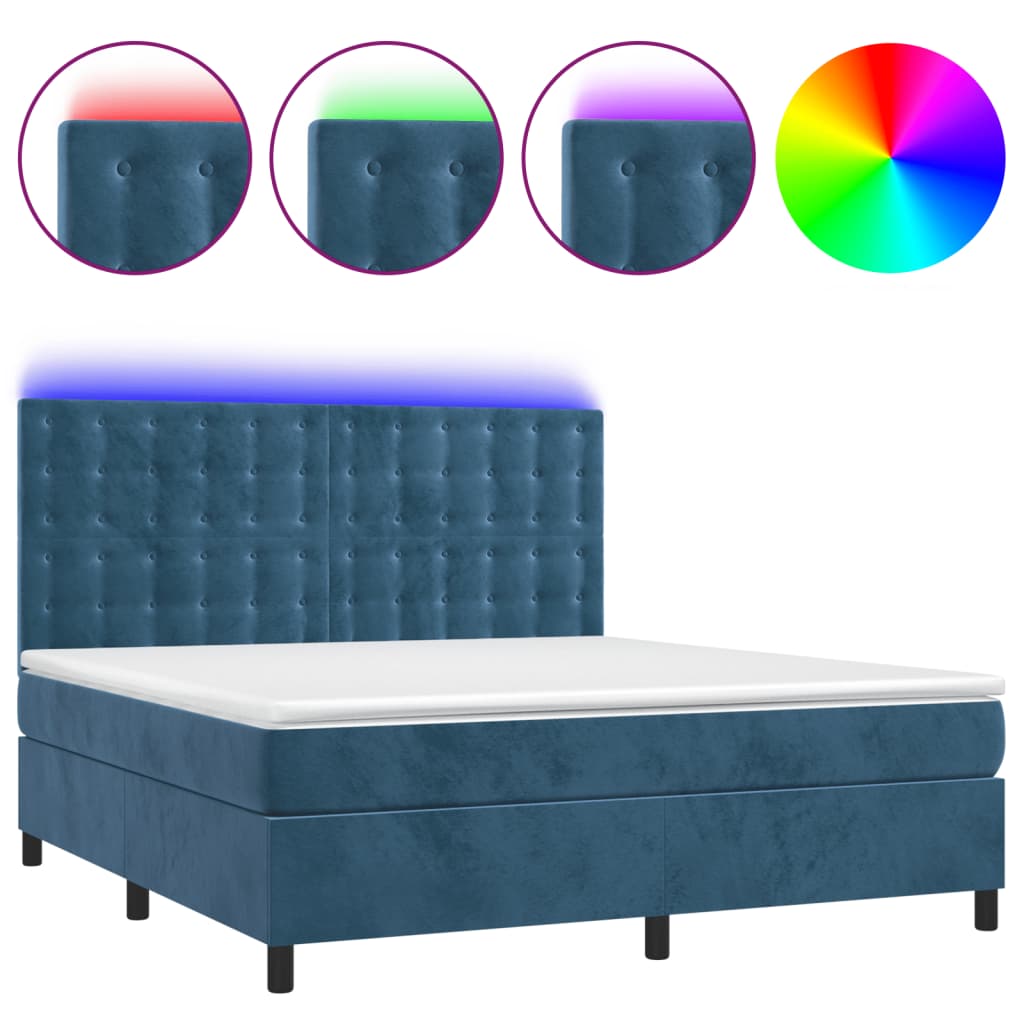 Letto a Molle con Materasso e LED Blu Scuro 160x200 cm - homemem39