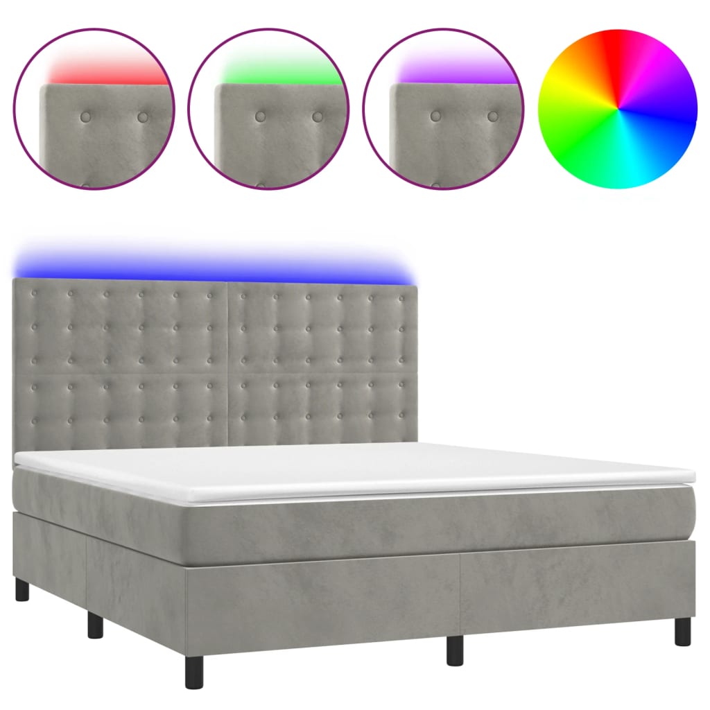 Letto a Molle Materasso e LED Grigio Chiaro 180x200 cm Velluto - homemem39