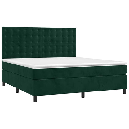 Letto a Molle con Materasso e LED Verde Scuro 180x200cm Velluto | homemem39