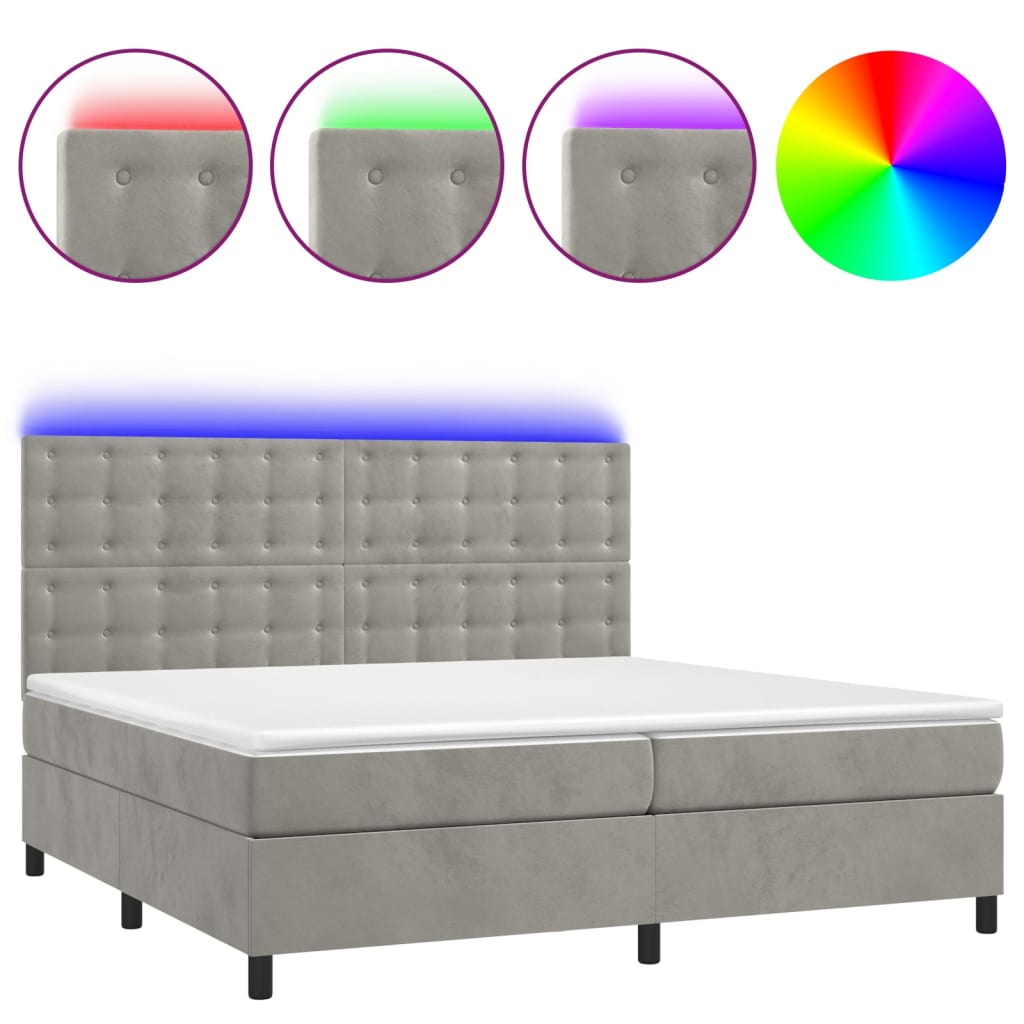 Letto a Molle Materasso e LED Grigio Chiaro 200x200 cm Velluto - homemem39