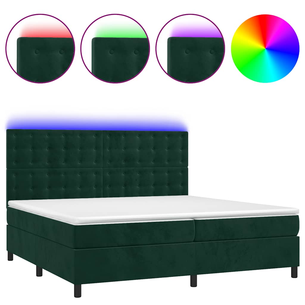 Letto a Molle con Materasso e LED Verde Scuro 200x200cm Velluto | homemem39