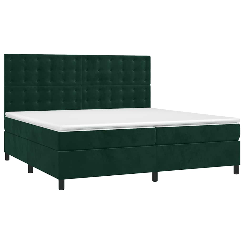 Letto a Molle con Materasso e LED Verde Scuro 200x200cm Velluto | homemem39