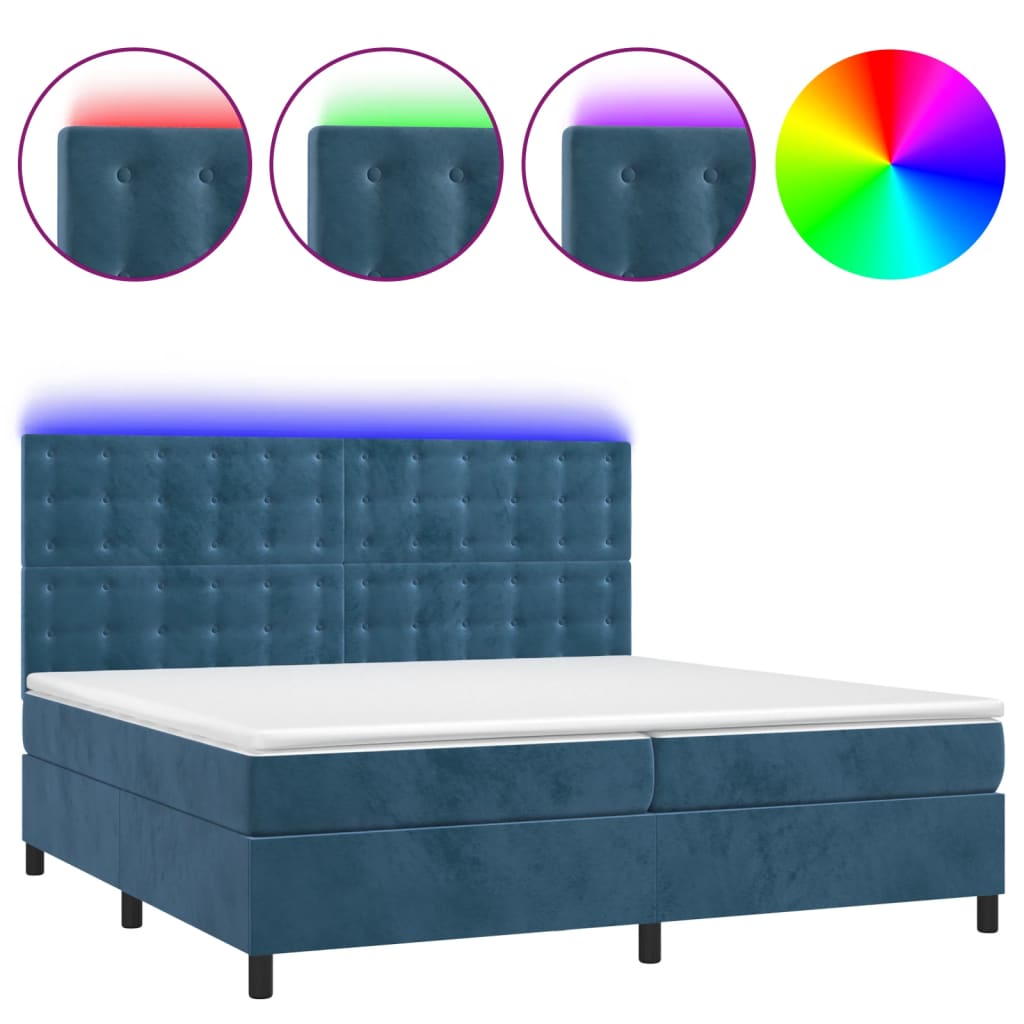 Letto a Molle con Materasso e LED Blu Scuro 200x200 cm - homemem39