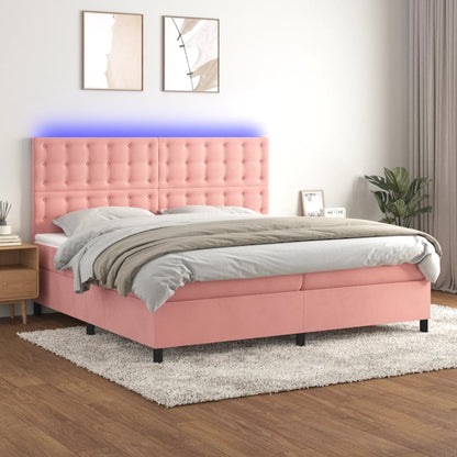 Letto a Molle con Materasso e LED Rosa 200x200 cm in Velluto - homemem39