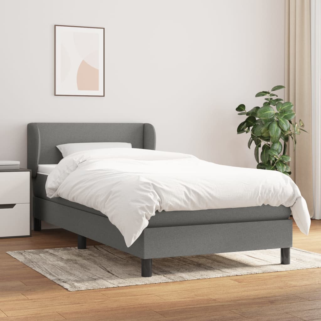 Spring Bed Frame with Dark Gray Mattress 90x200 cm Fabric